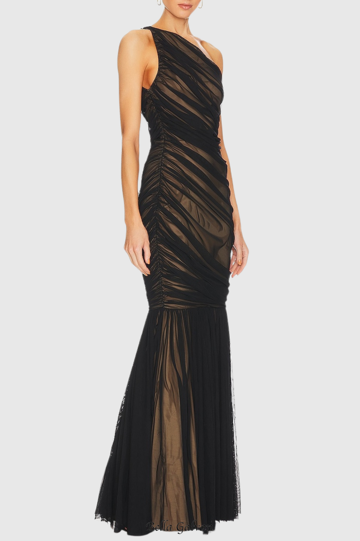 Cadhla One Shoulder Ruched Mesh Maxi Dress Flowering Girl