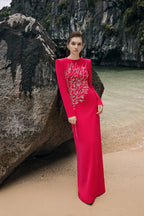 Hilary Red Padded Shoulder Crystal Embellished Straight Maxi Dress Flowering Girl