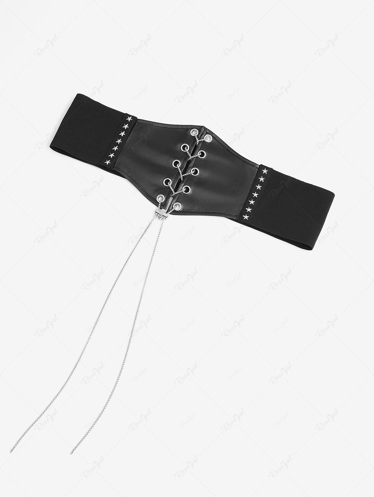 Gothic Chain Braided Lace Up Pu Panel Star Rivet Corset Belt Flowering Girl