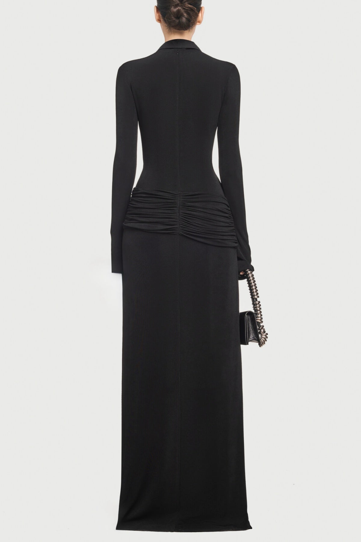 Alistair Shirt Collar Draped Maxi Dress - Black Flowering Girl