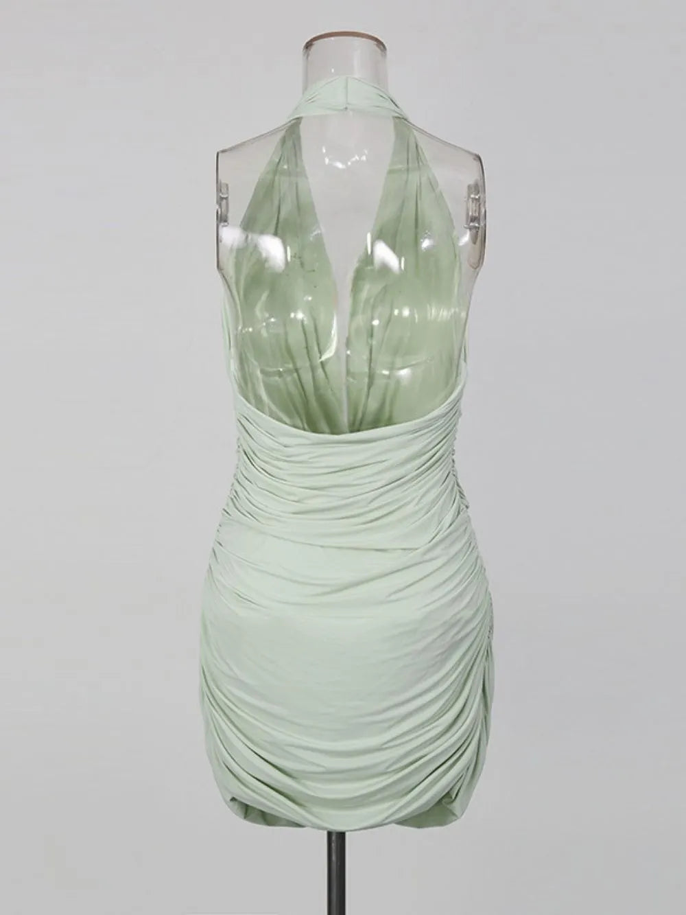 Mandolin Green Halter Ruched Mini Dress Flowering Girl