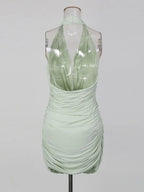 Mandolin Green Halter Ruched Mini Dress Flowering Girl