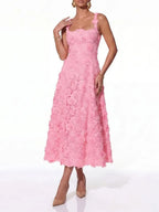 Triven Square Collar Flower Midi Dress Flowering Girl
