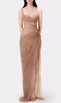 Anandi Brown Mesh Corset Maxi Dress Flowering Girl