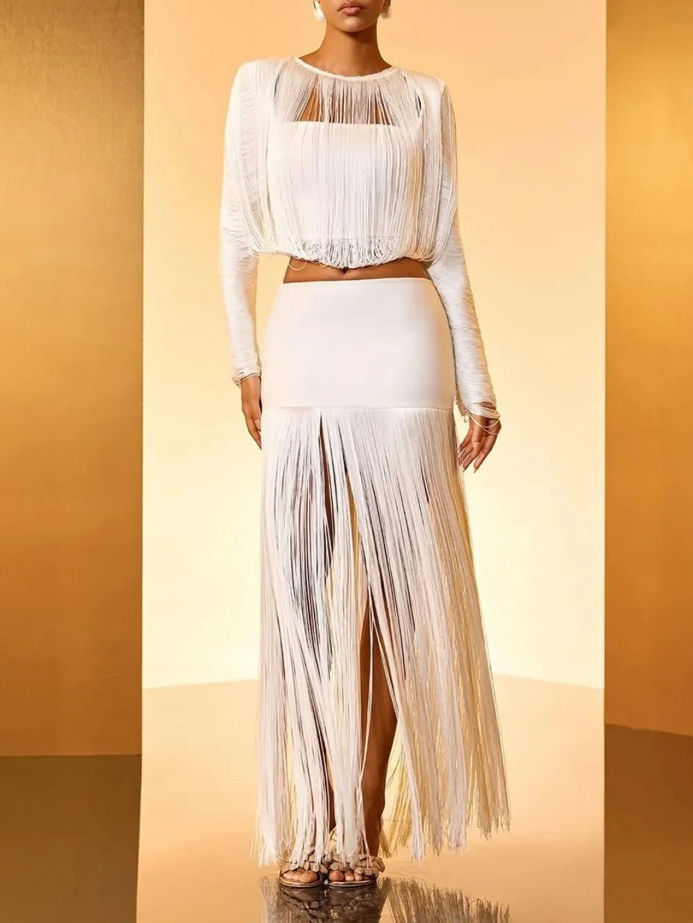 Gunhilda Long Sleeve Fringe Bandage Top Set Flowering Girl