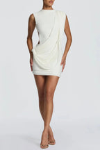 Thelasa Draped Backless Mini Dress - White Flowering Girl