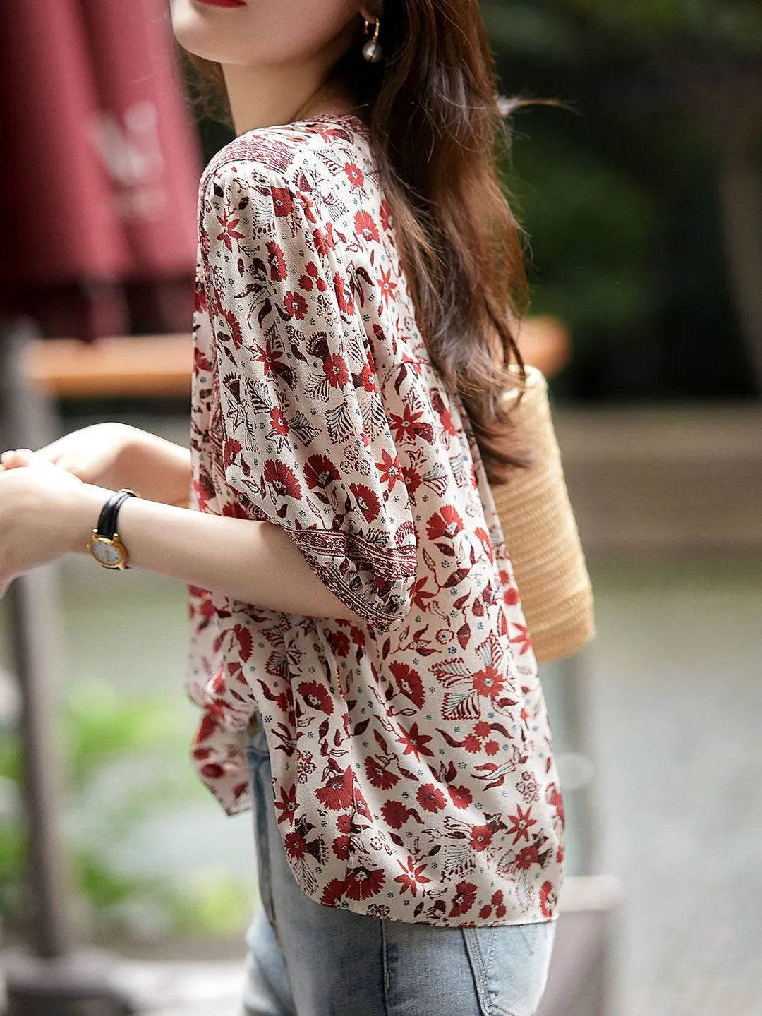 Lesley Classic Puff Sleeve Printed Top Flowering Girl