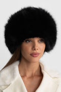 Real Fox Fur Trimmed Hat With Pom-Pom Ties – Black Flowering Girl