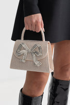 Sparkling Rhinestone Clutch With Decorative Metallic Bow - Champagne Flowering Girl