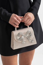 Sparkling Rhinestone Clutch With Decorative Metallic Bow - Champagne Flowering Girl