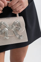 Sparkling Rhinestone Clutch With Decorative Metallic Bow - Champagne Flowering Girl