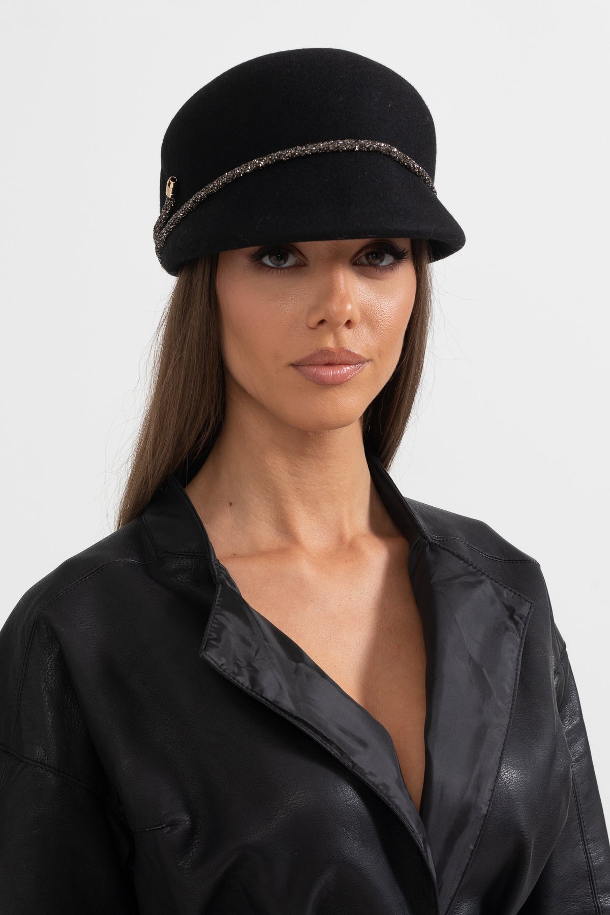 Short Brim Hat With Wrapped Detail - Black Flowering Girl