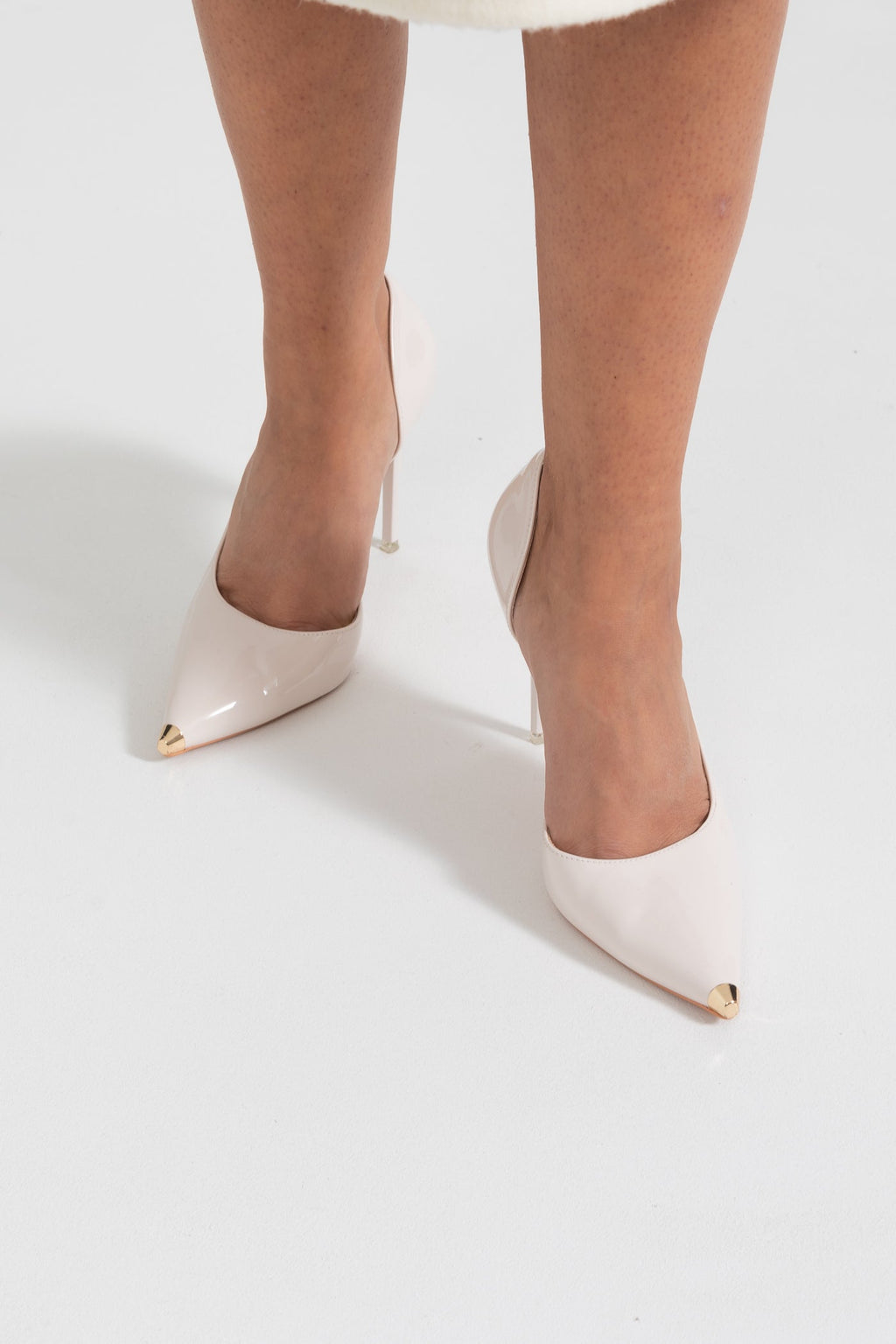 Light Beige Asymmetric Stiletto Pumps Flowering Girl