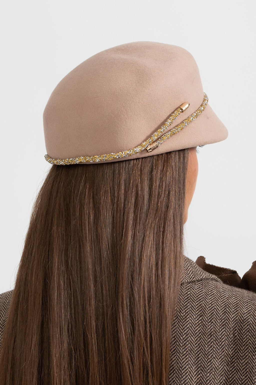 Short Brim Hat With Wrapped Detail - Beige Flowering Girl