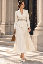 Cream Structured Crepe Blazer and Pleated Skirt Set Flowering Girl