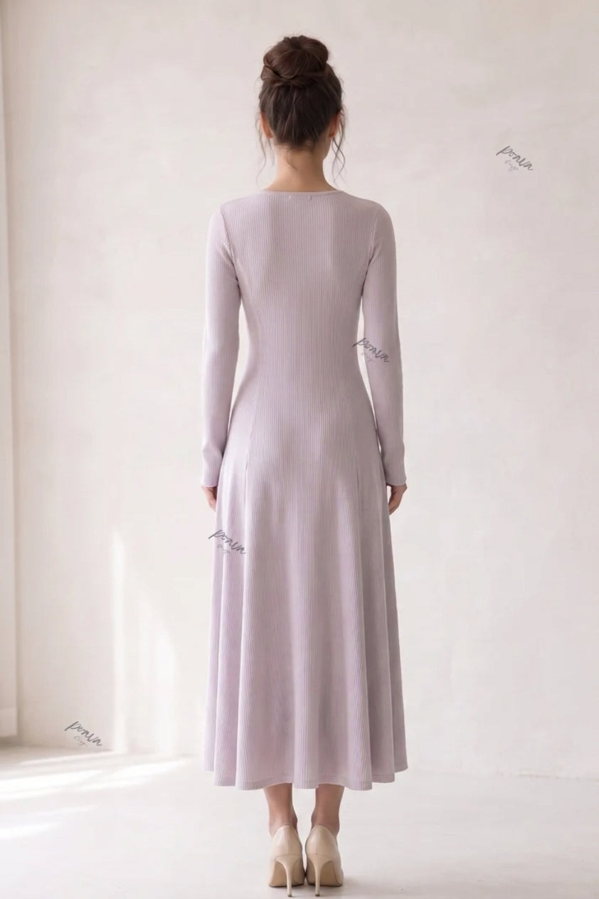 Pale Lavender Fine-Gauge Knit A-Line Dress Flowering Girl