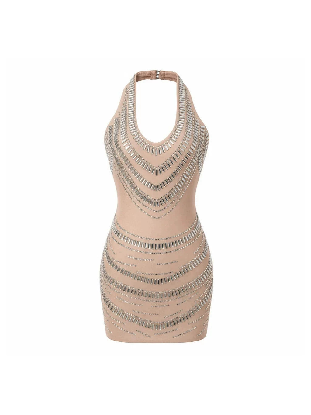 Nude Pink Geometric Stud Bodycon Mini Dress