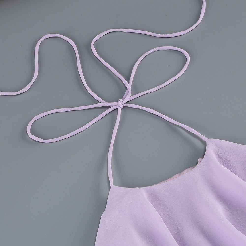 Myriam Purple Halter Flower Maxi Dress