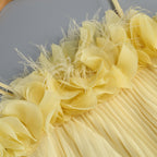 Mylie Yellow Spaghetti Flower Pleated Maxi Dress