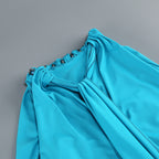 Myna Blue Halter Pleated Maxi Dress With Gloves