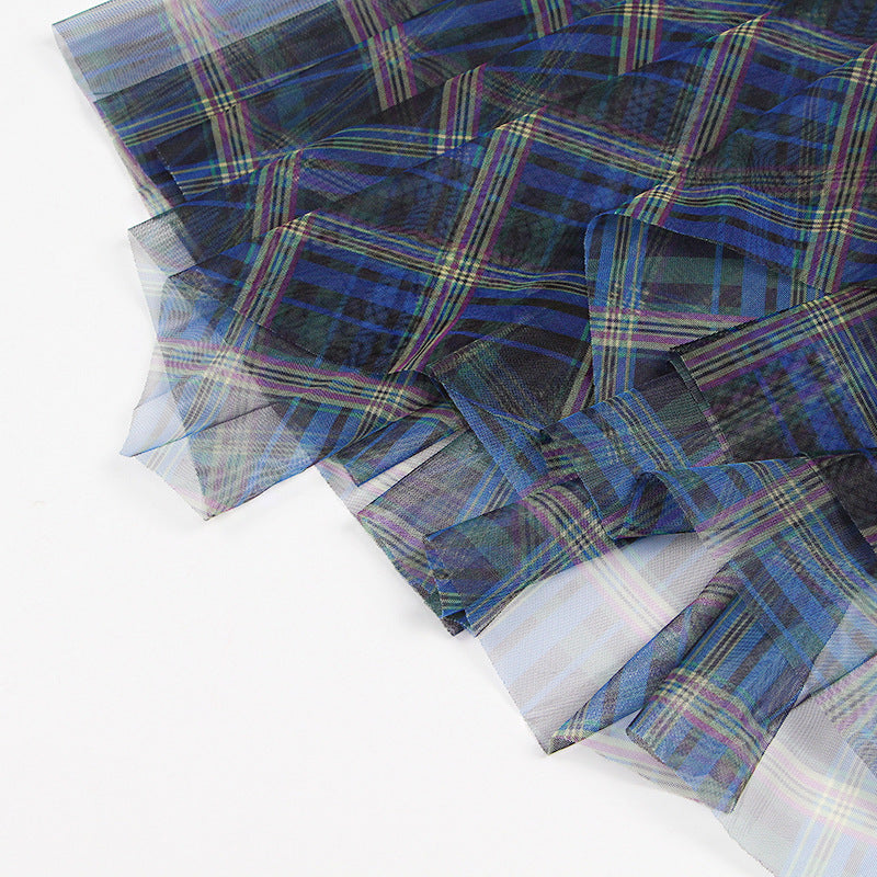 Monet Blue Checkered Skirt
