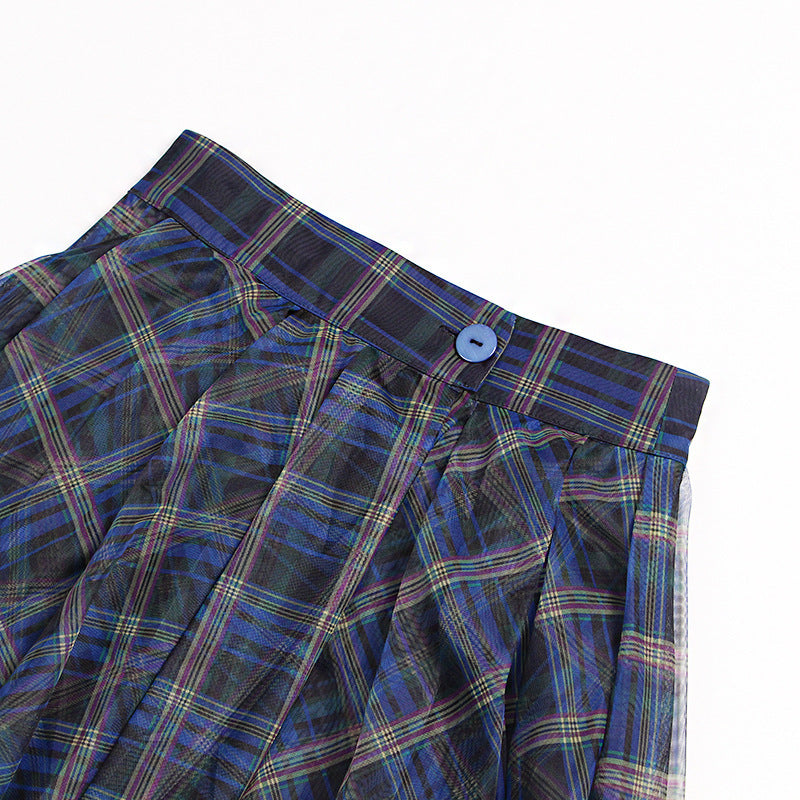 Monet Blue Checkered Skirt