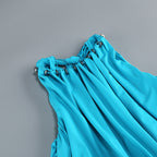 Myna Blue Halter Pleated Maxi Dress With Gloves