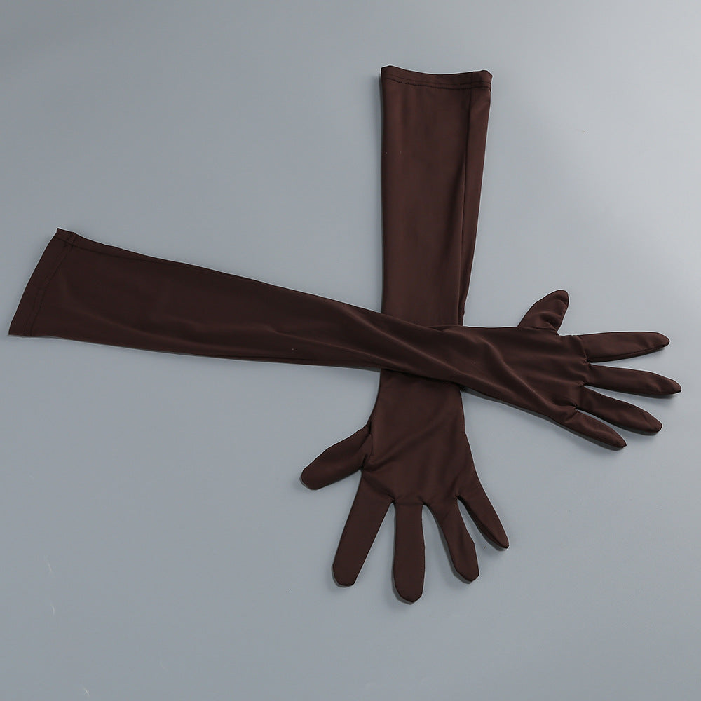Myna Coffee Halter Pleated Maxi Dress With Gloves