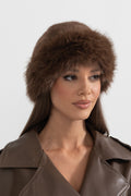 Faux Fur Hat With Wide Brim - Brown Flowering Girl