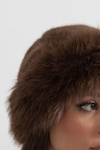 Faux Fur Hat With Wide Brim - Brown Flowering Girl