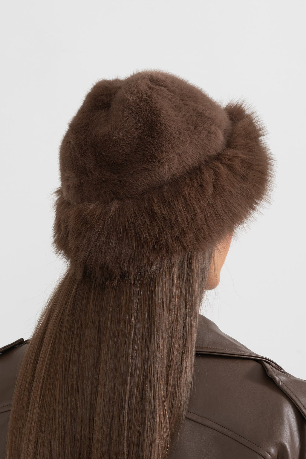 Faux Fur Hat With Wide Brim - Brown Flowering Girl