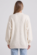 Cream Bouclé Knit Oversized Cardigan with Pearl Shoulder Embellishments Flowering Girl