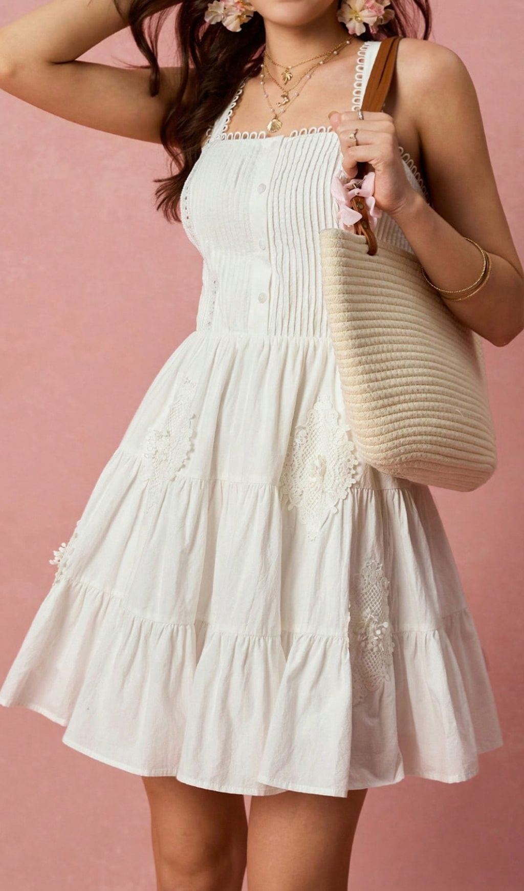 Landy White Pleated Mini Dress Flowering Girl