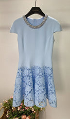 Crepe Lace Mini Dress - Blue Flowering Girl