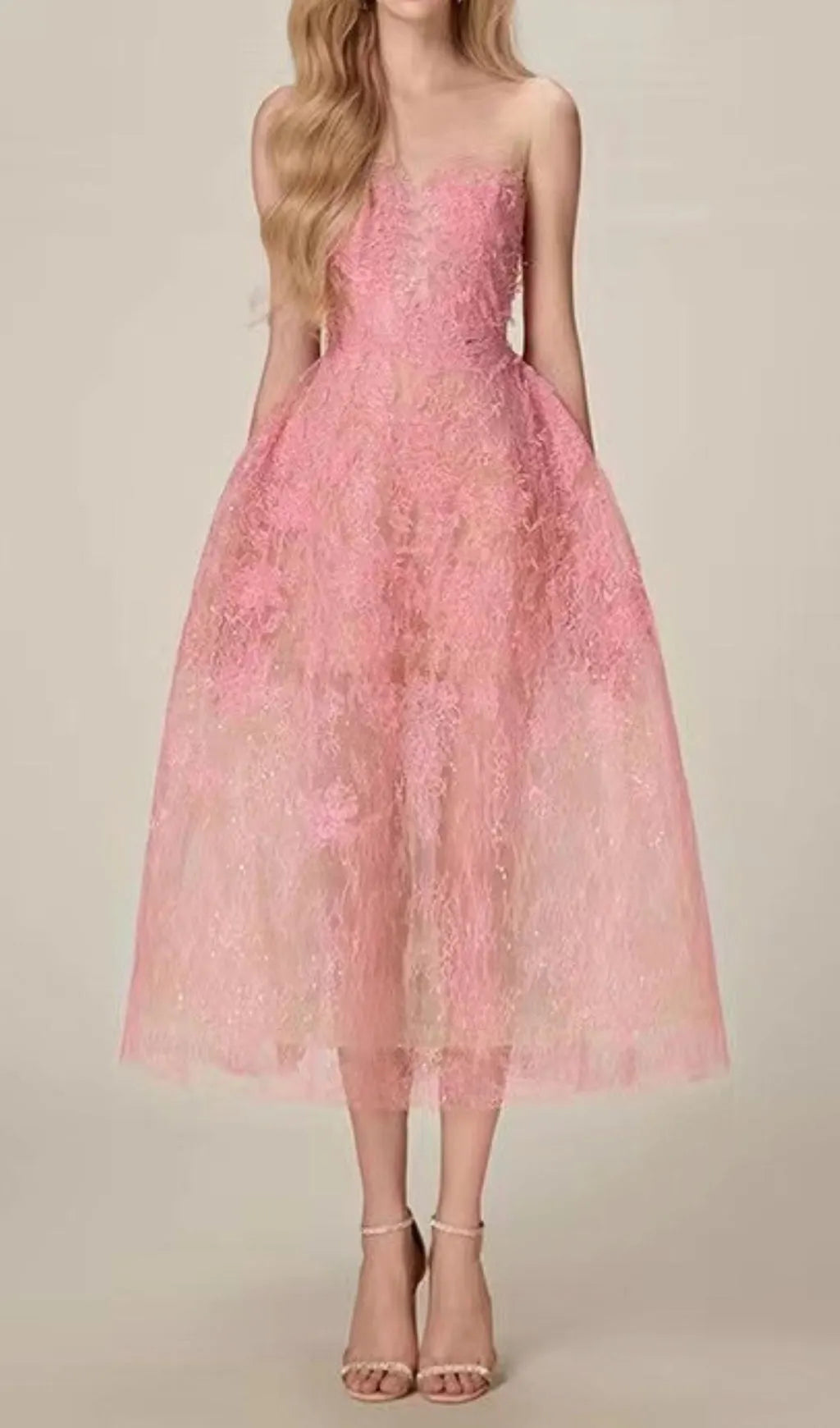 Allyson Pink Floral Lace Embroider Midi Dress