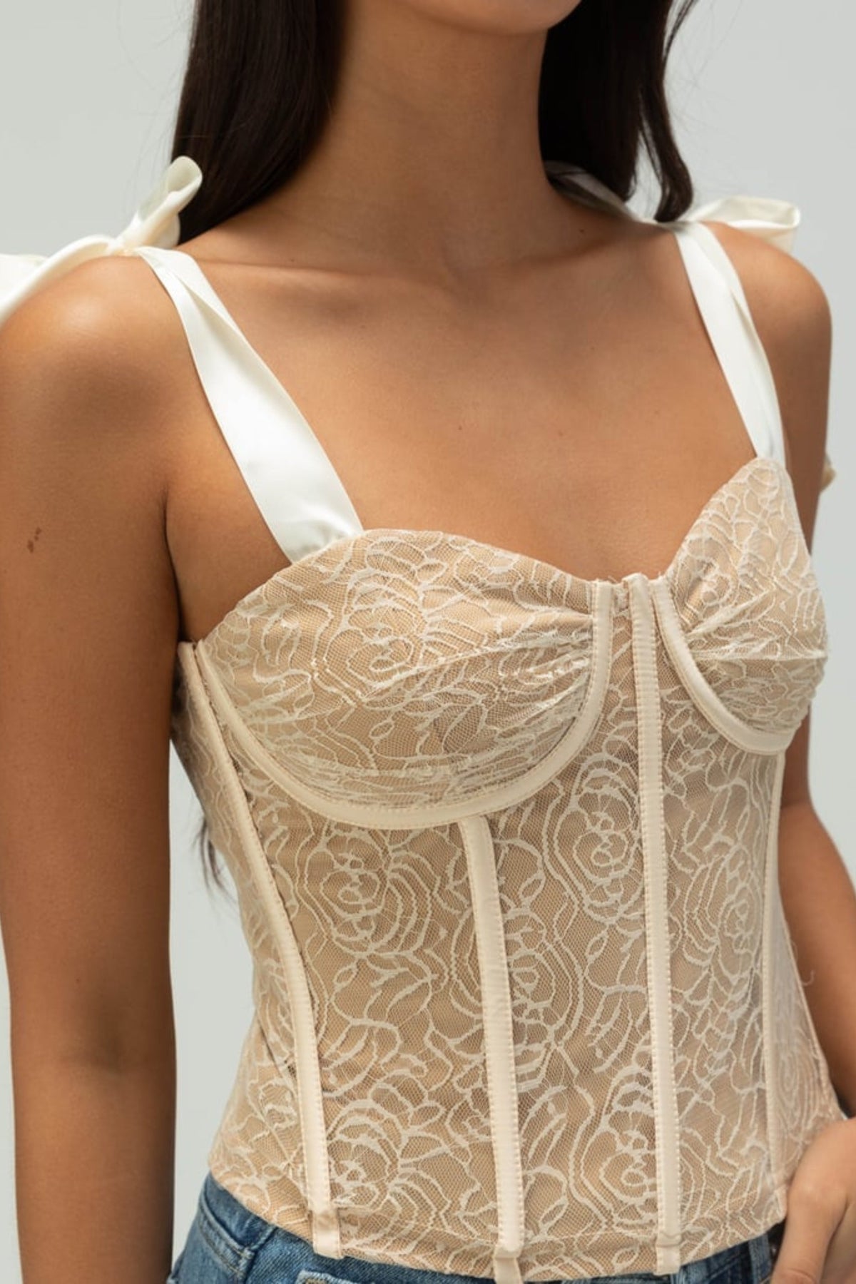 West Of Melrose Womens Lace Corset Top Flowering Girl