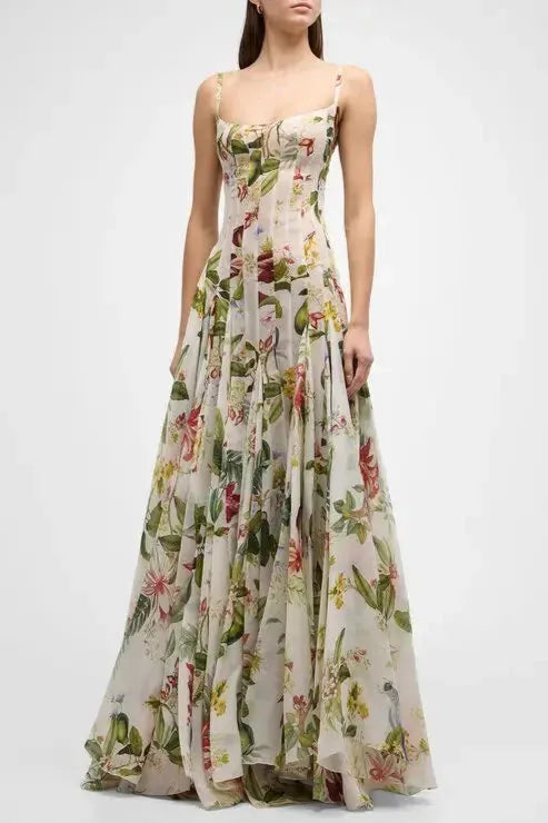 Multicolor Floral Print Fauna Gazar Gown Flowering Girl