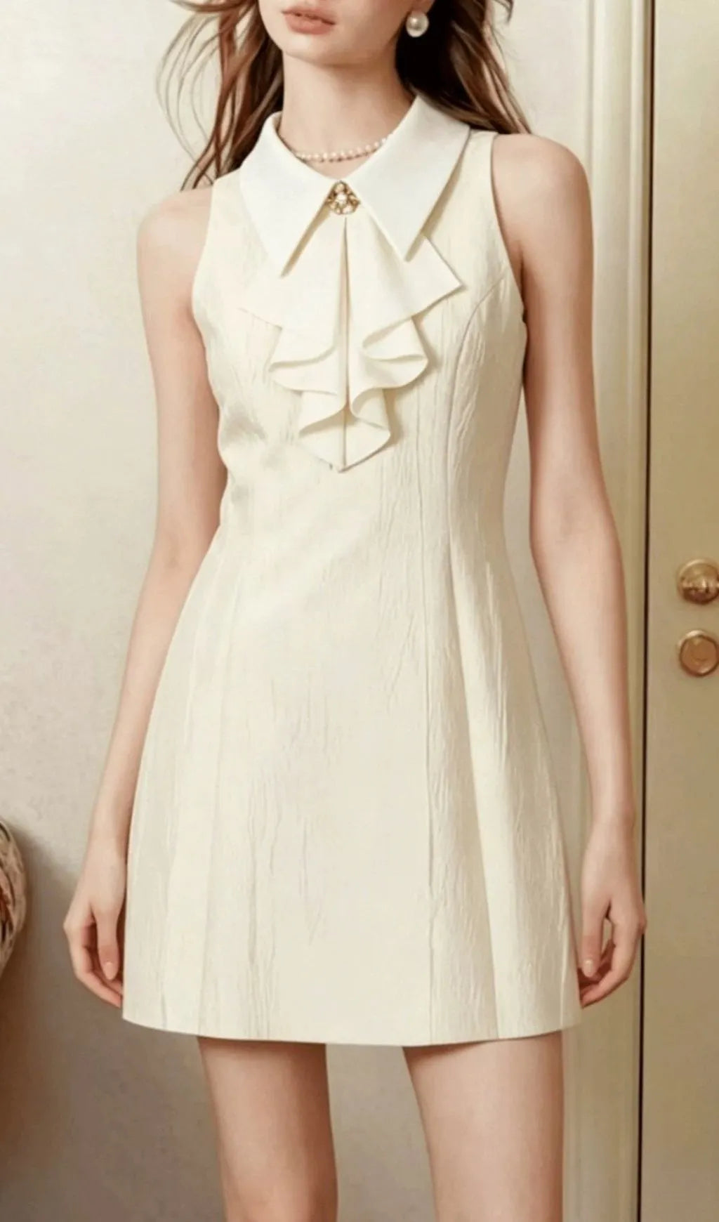 Kimberlin White Sleeveless Mini Dress With Collar Flowering Girl