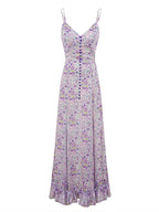 Pink Floral V-Neck Ruffle Maxi Dress Flowering Girl