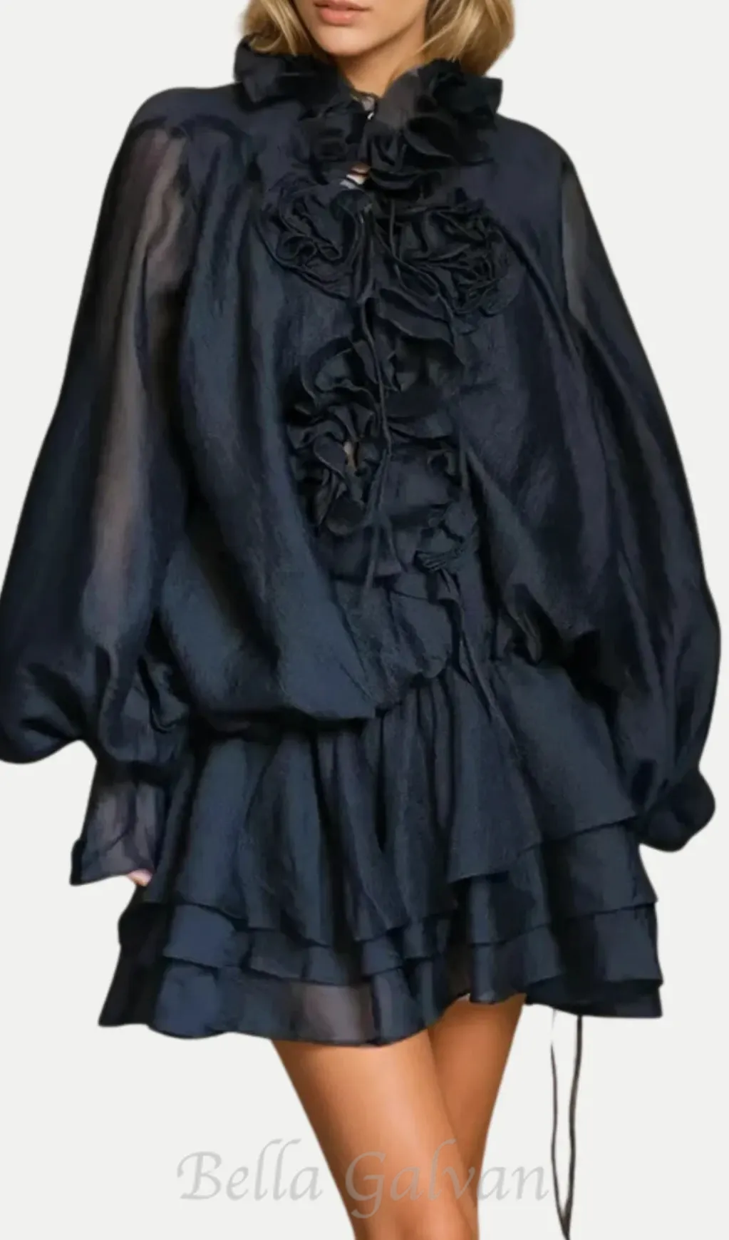 Jaketta Flower Ruffle Mini Dress In Black Flowering Girl