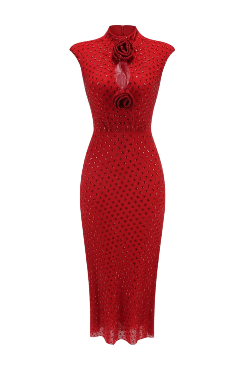 Sharrie Flower Rhinestone Embellished Fishnet Midi Dress Flowering Girl