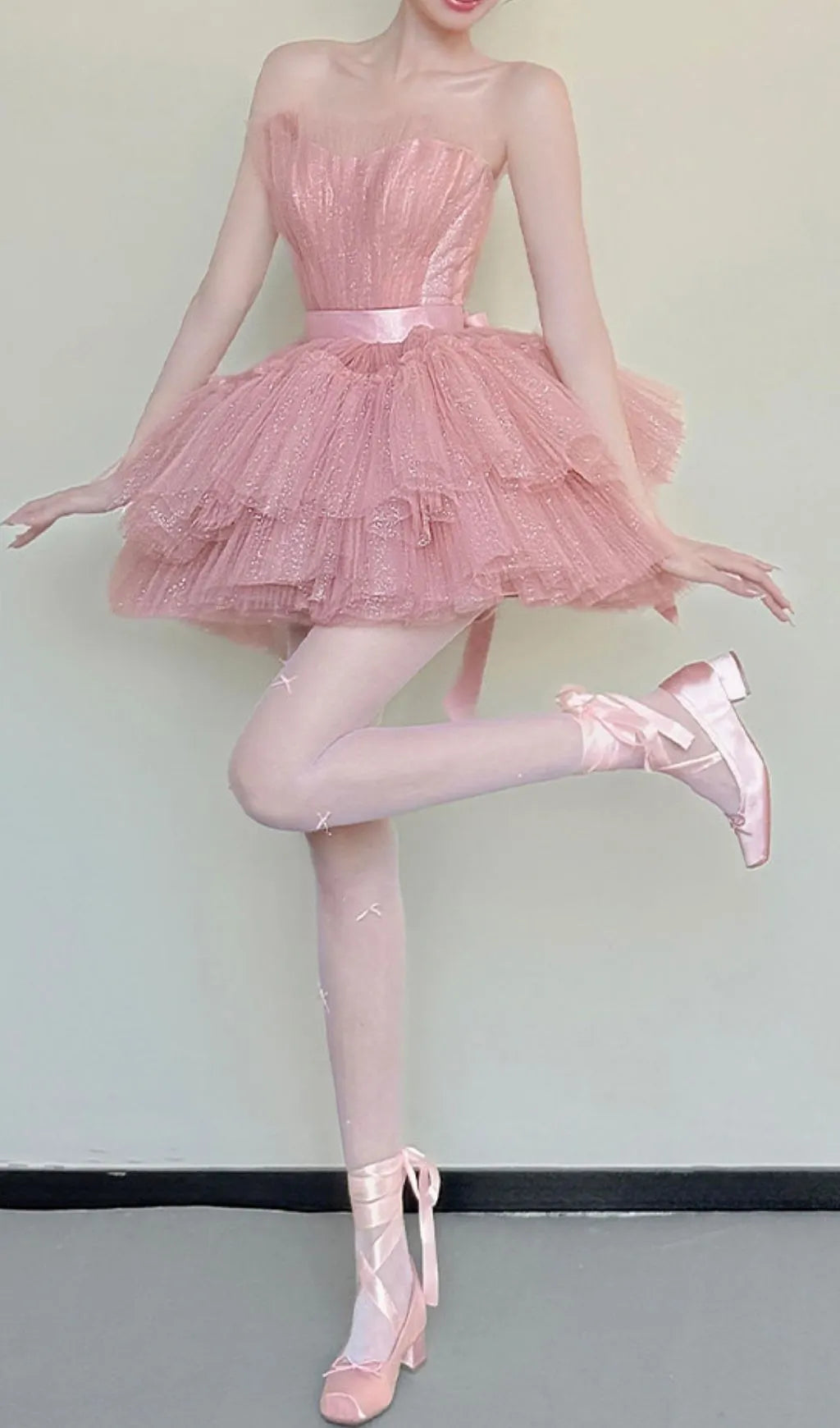 Kármen Pink Mesh Mini Dress Flowering Girl