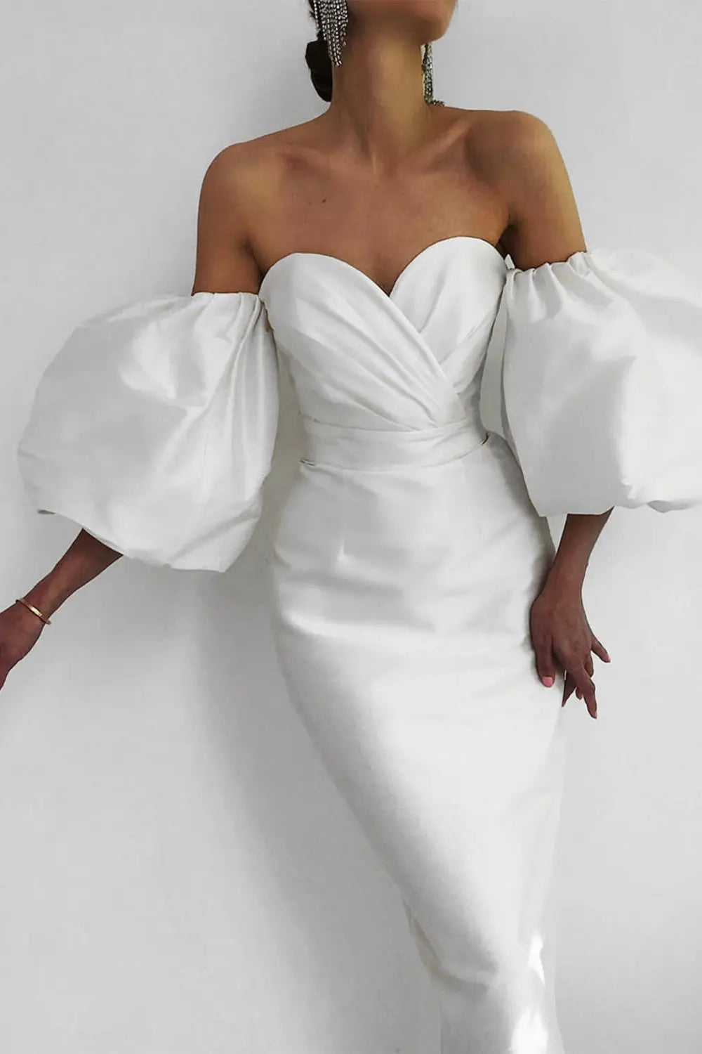 Off Shoulder Backless Puff Sleeves Midi Dress Flowering Girl