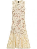 Marjorie Yellow Crochet Lace Hollow Midi Dress Flowering Girl