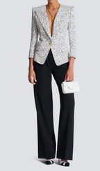 Alphabet Pattern White Jacket With Single Button Flowering Girl
