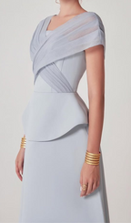 Mesh Patchwork Midi Dress In Light Grey Flowering Girl