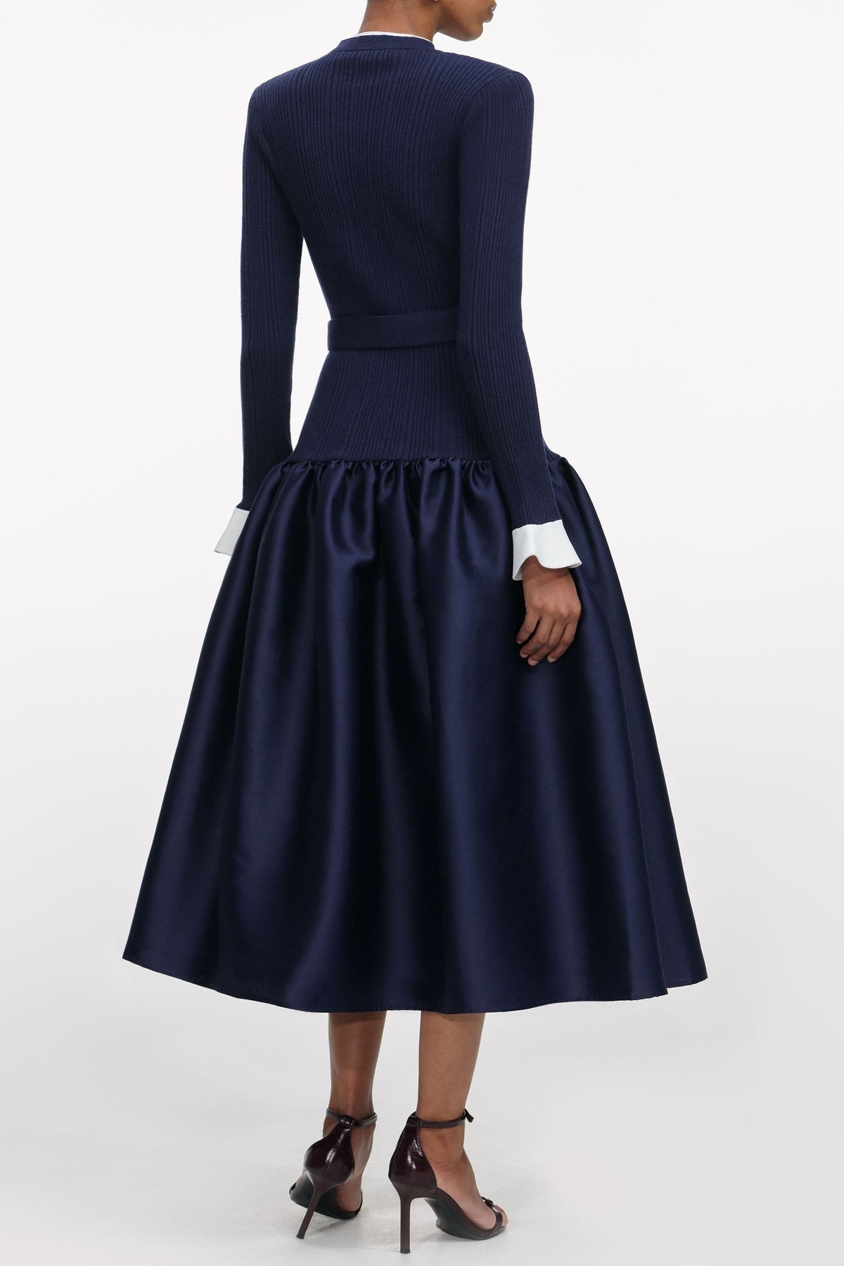 Jane Navy Knit Taffeta Midi Dress Flowering Girl