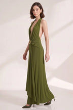 Olive Green Fluid Jersey Column Dress Flowering Girl