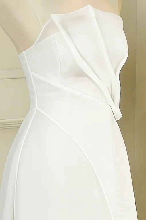 Strapless Layered Organza Midi Dress in white Flowering Girl
