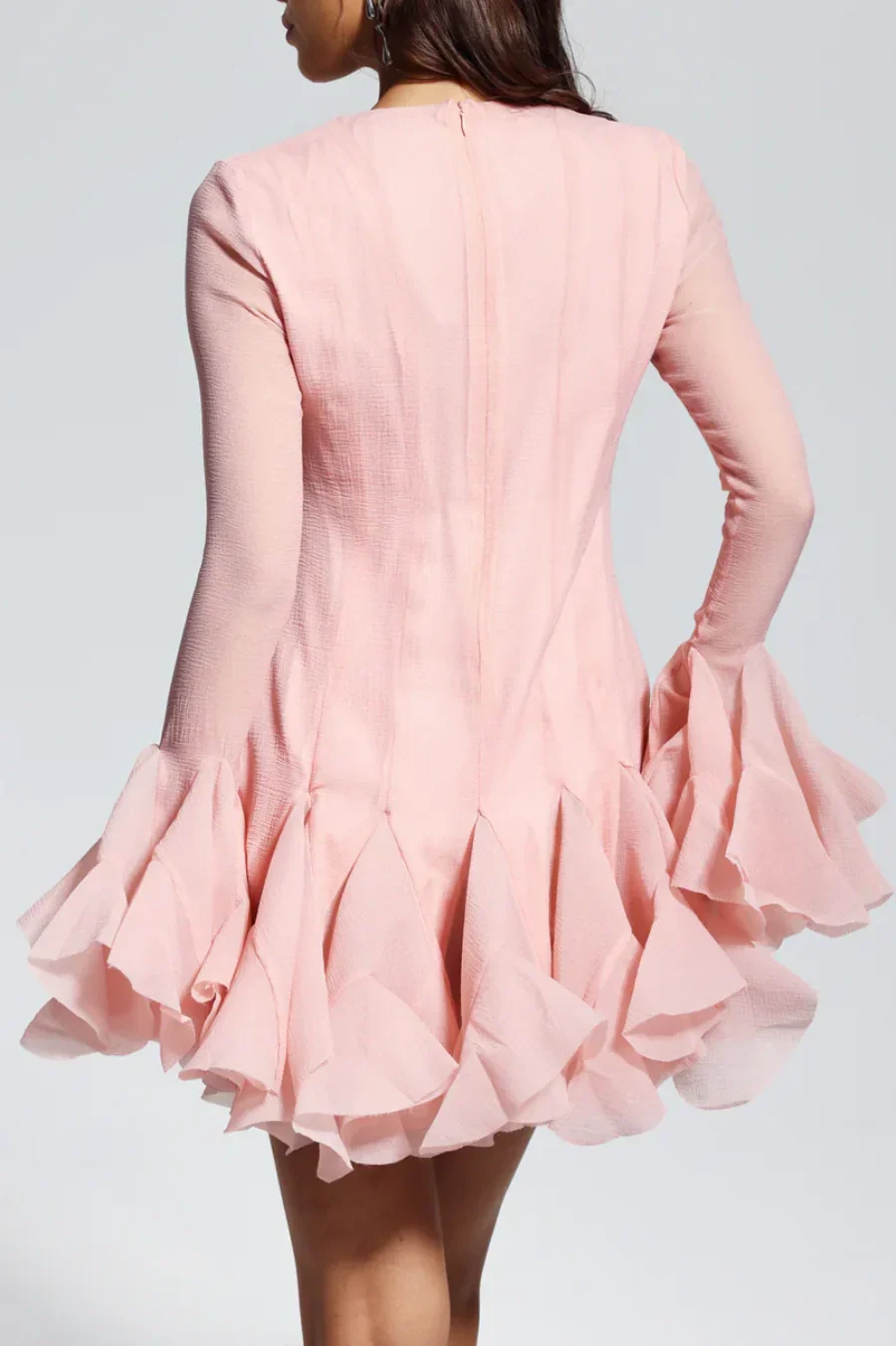 Alberta Semi-Sheer Ruffle Mini Dress - Pink Flowering Girl